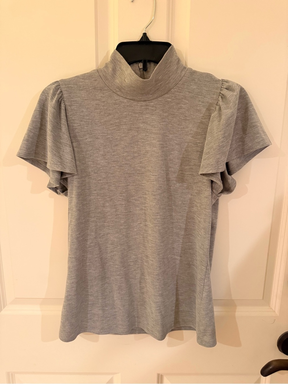 Rebecca Taylor Gray Ruffle Sleeve Mock Neck Top